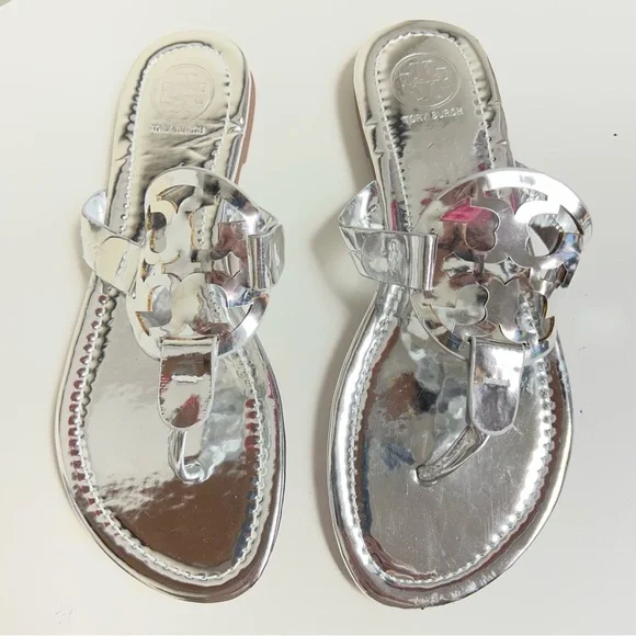 NEW Tory Burch MILLER METALLIC Silver SANDAL women’s size 39EU 8.5M Chic Resort - Picture 4 of 11